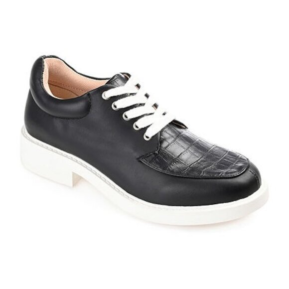 Journee Aliah Women's Black Croc Lace-Up Comfort Flats | Size 7 - Picture 1 of 2